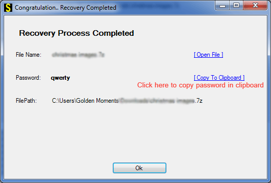 recovered password of 7z file
