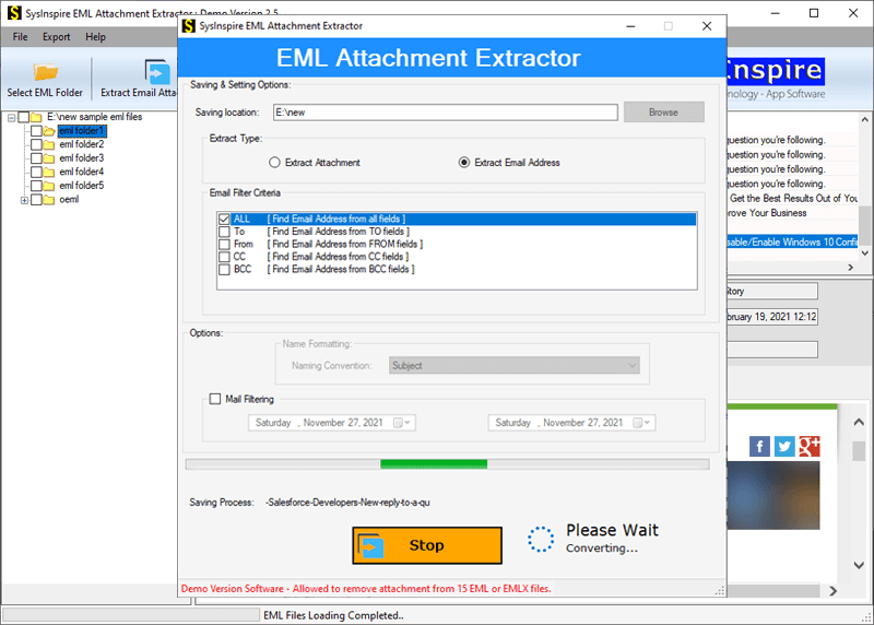 SysInspire EML Attachment Extractor Tool Screenshot