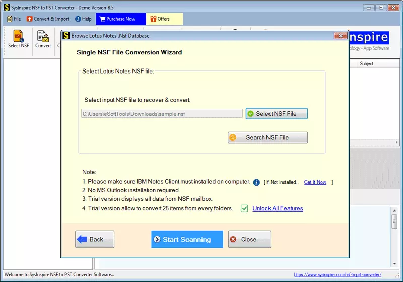 Single NSf file conversion