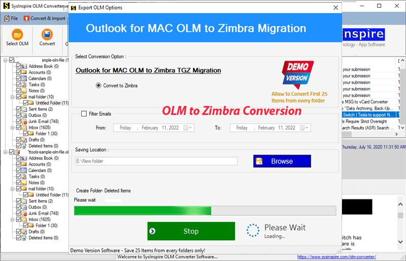 OLM to zimbra Conversion