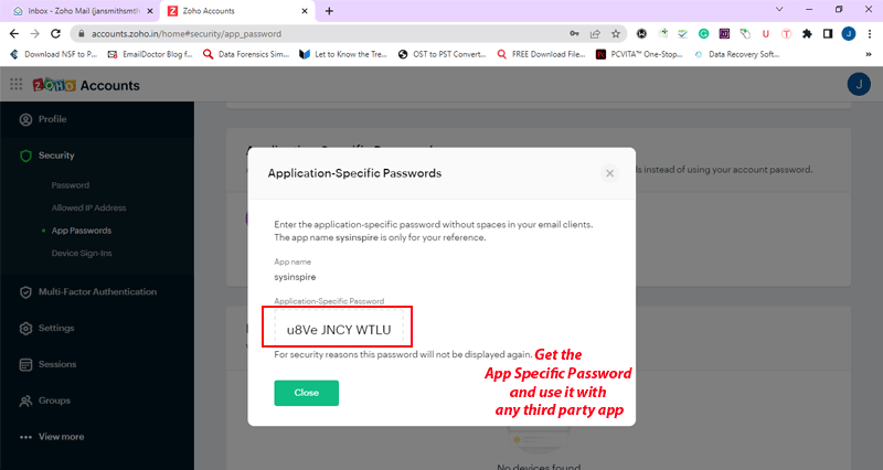 zohomail app third party app login