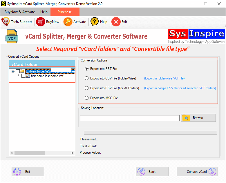 select vcard conversion options